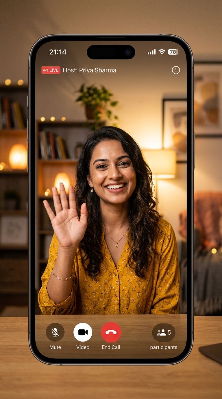 Priya, verified host on random video call with girl in RelaxApp
